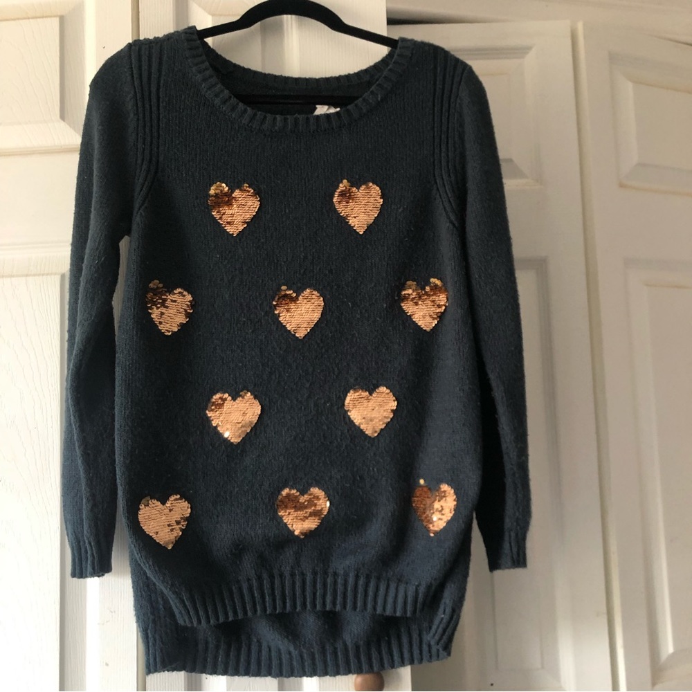 LC Conrad Blue sweater sequence hearts